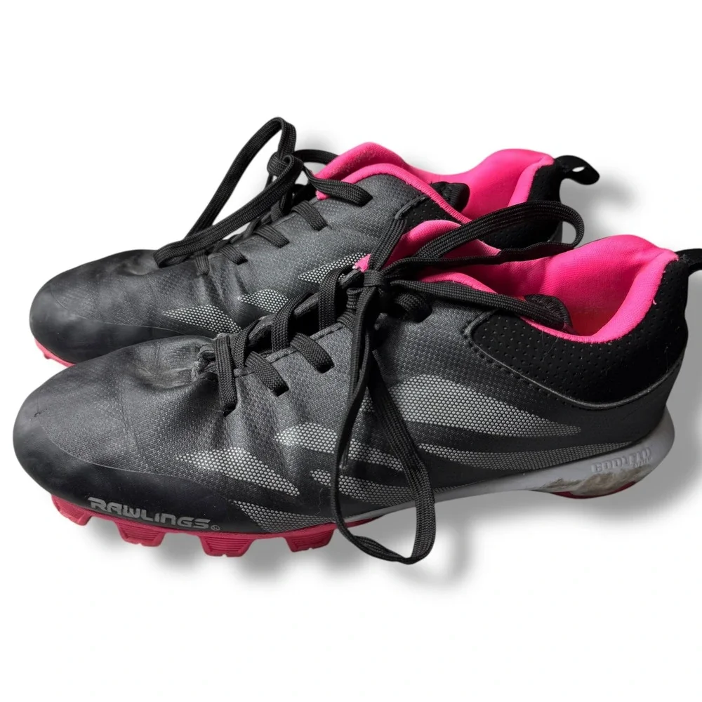 Rawlings Fastpitch Softball baseball Cleats Molded Black Pink kids Girls Size 5D